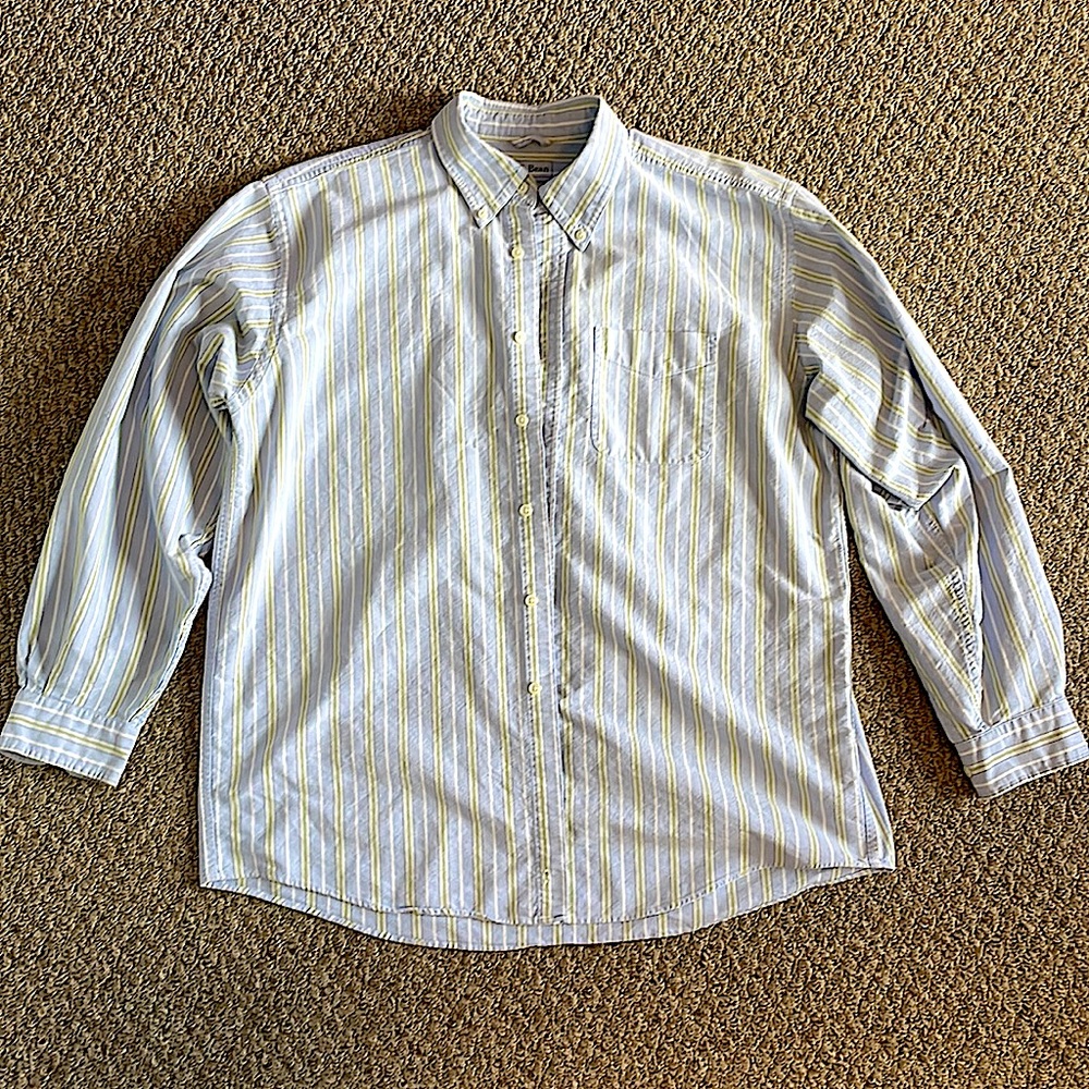 L.L. Bean Jermyn Striped Button Down Shirt | Sky Blue & Pastel Green | Size: L